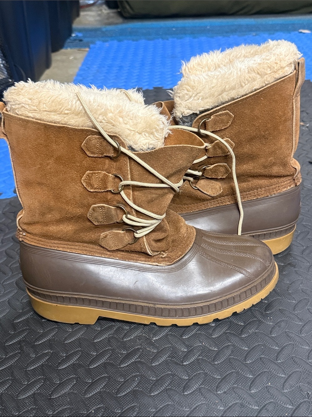 Men’s Brown Sorel Suede Faux-Fur Winter Boots - 10